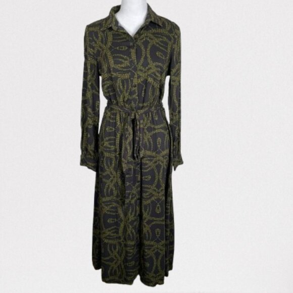 Richard Allan x H&M NWOT Women's Shirt Midi Dress Size 4 Brow/ Green Printed - Picture 3 of 12